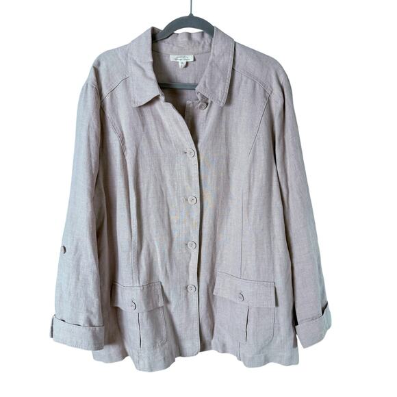 Charter Club Luxury 100% Linen Jacket‎ Button Front in Beige, Size 3X - Picture 1 of 11